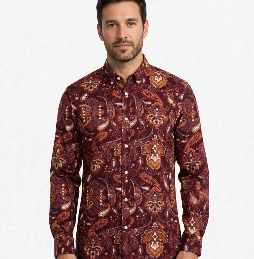 Murano Paisley Print Long Sleeve Button Down Shirt XL